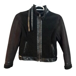 Members Only Womens Black Sherpa Faux Suede Moto Jacket 8M 1259A Medium